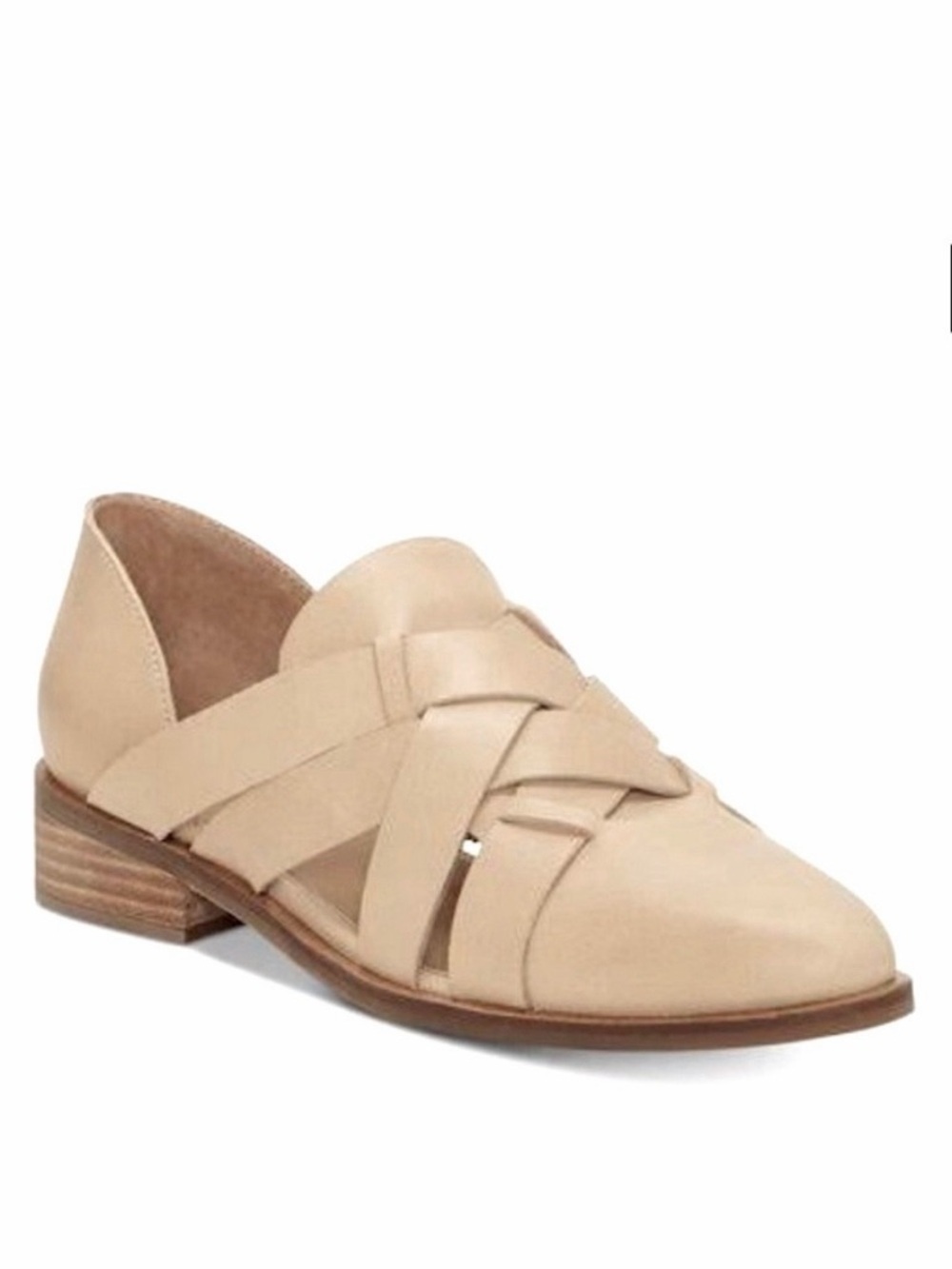 NWOT Lucky Brand Preekah Woven Leather Skimmer Beige Boho Transitional Size 8.5